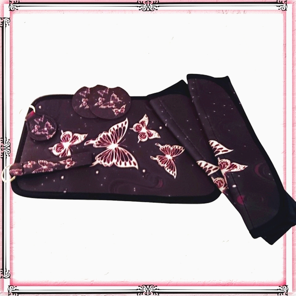 Black & Purple Butterfly Car Accessory Set